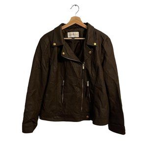vintage jaclyn smith brown leather jacket with gold accents and pockets